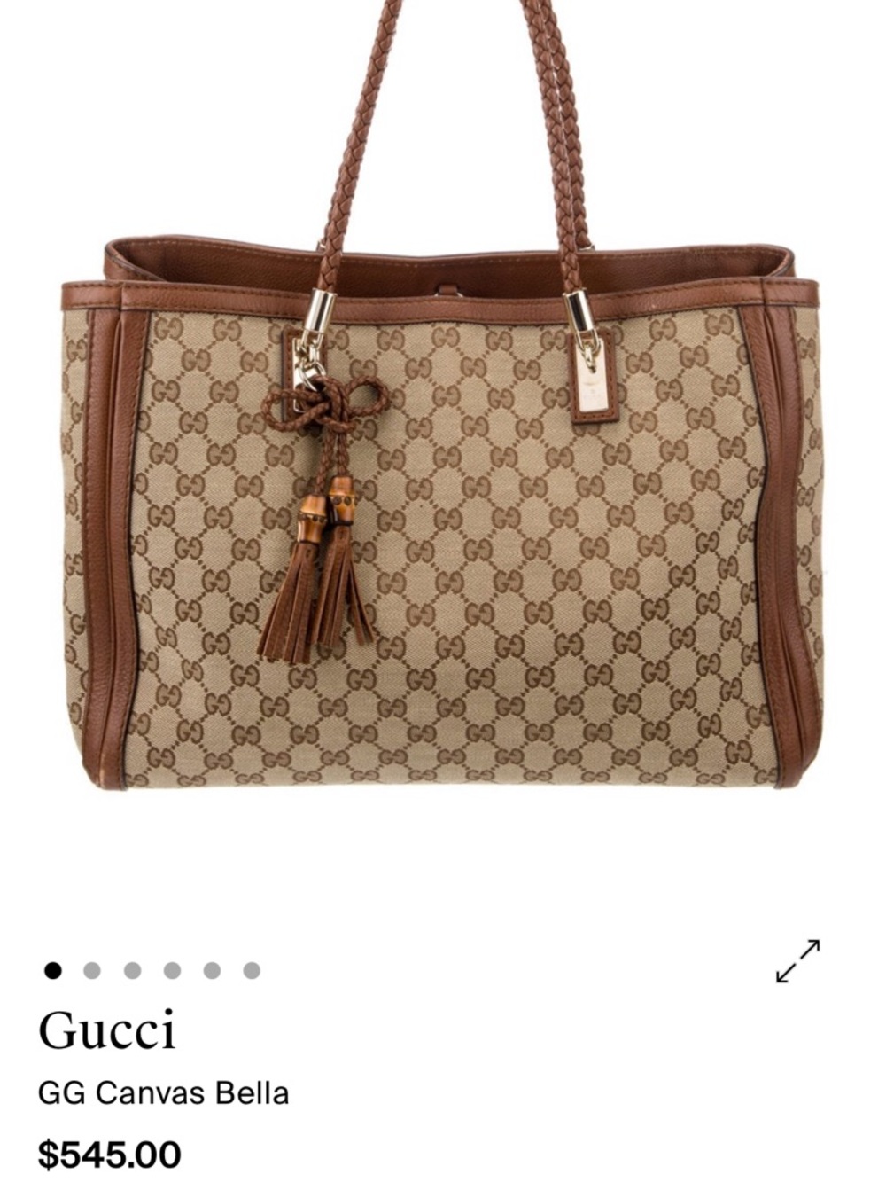 Gucci Beige and Brown GG Canvas Braided Handle Tote with Tassels - Picture 9 of 9